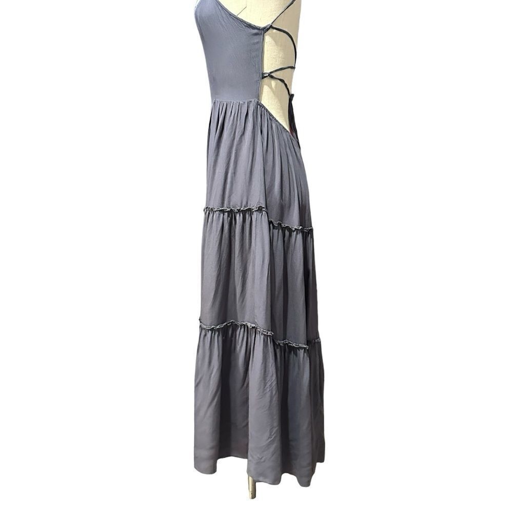 Cider Solid Backless Pleated Maxi Dress Size Large - image 4
